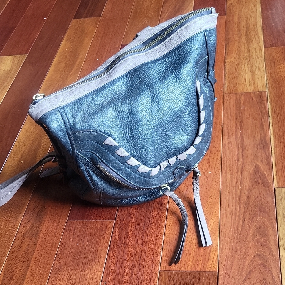 orYANY Black and Gray Leather Backpack with Braided Detail